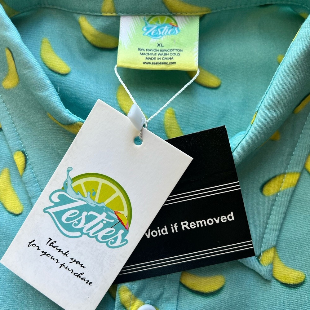 Zesties Retro 80s Style Lime Wedge Beach Shirt Button Short Sleeve Blue Size XL - Picture 5 of 9